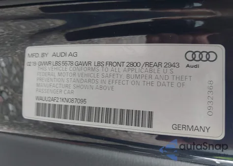 2019 Audi A7 55 Premium from USA, damaged, VIN WAUU2AF21KN087095